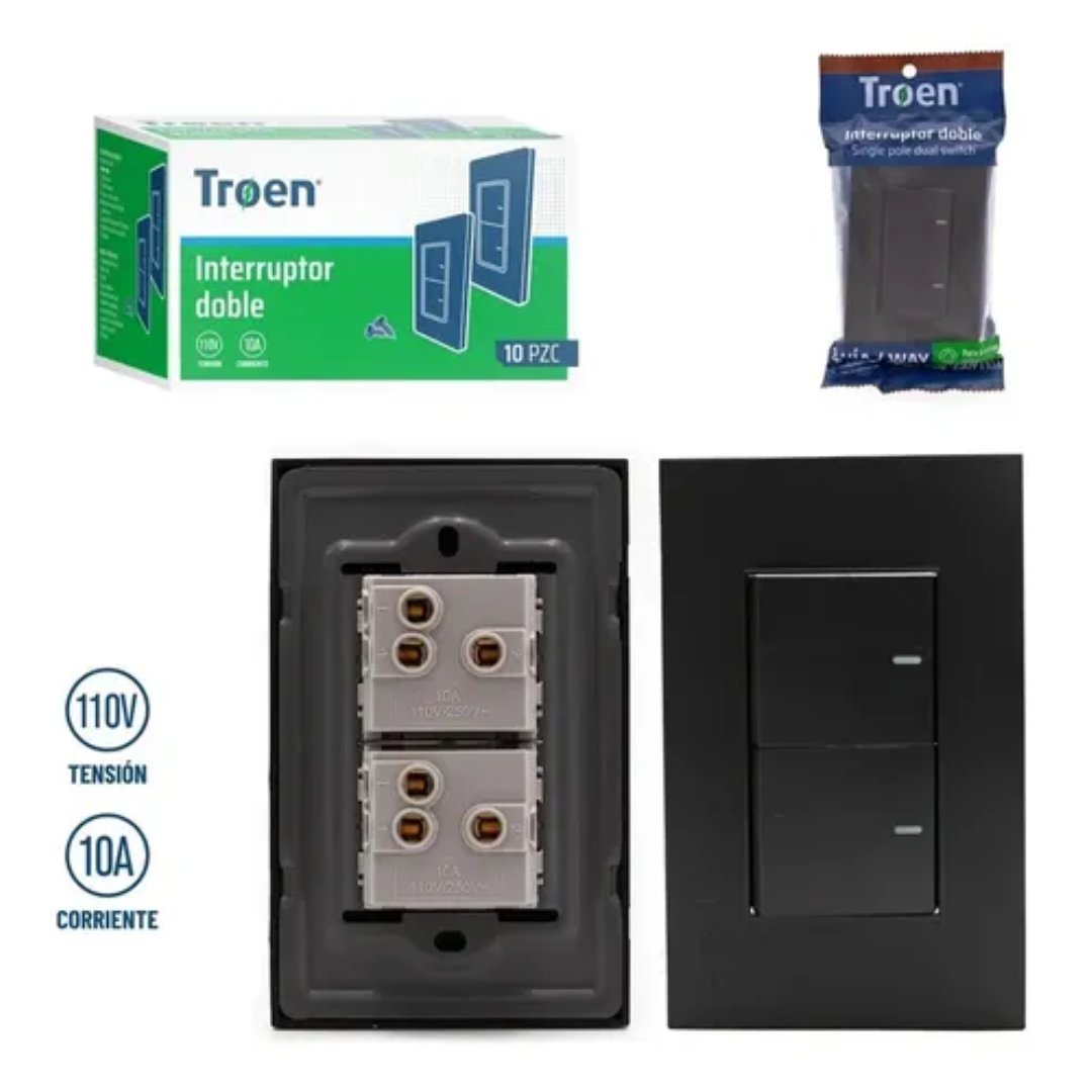 Interruptor doble de 3 vías 110V 10AMP - Negro