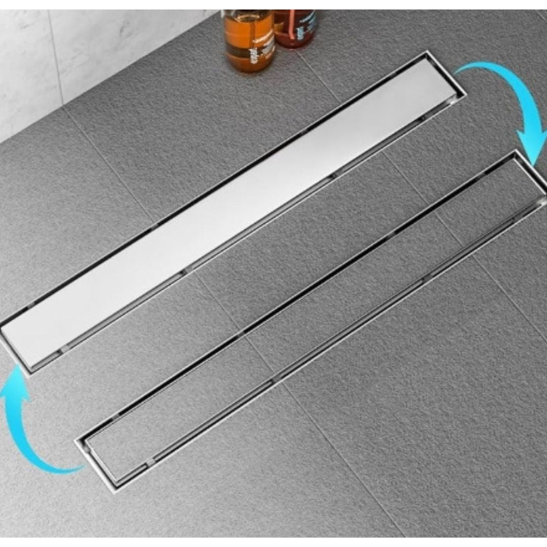 Desagüe de Baño Rectangular para Baldosa en Corte 12" x 3" en Acero Inoxidable acabado Satinado