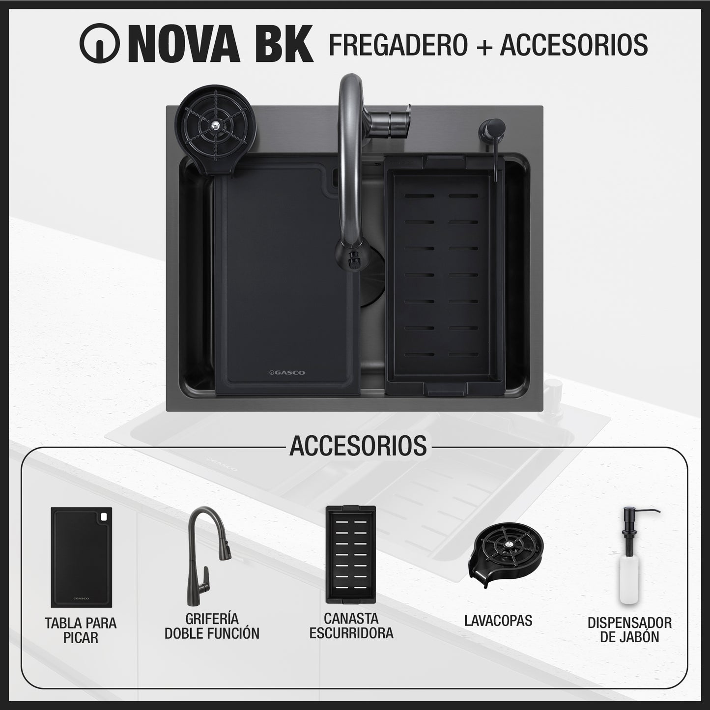 Fregadero NOVA + Grifo de Acero Inoxidable Acabado Negro