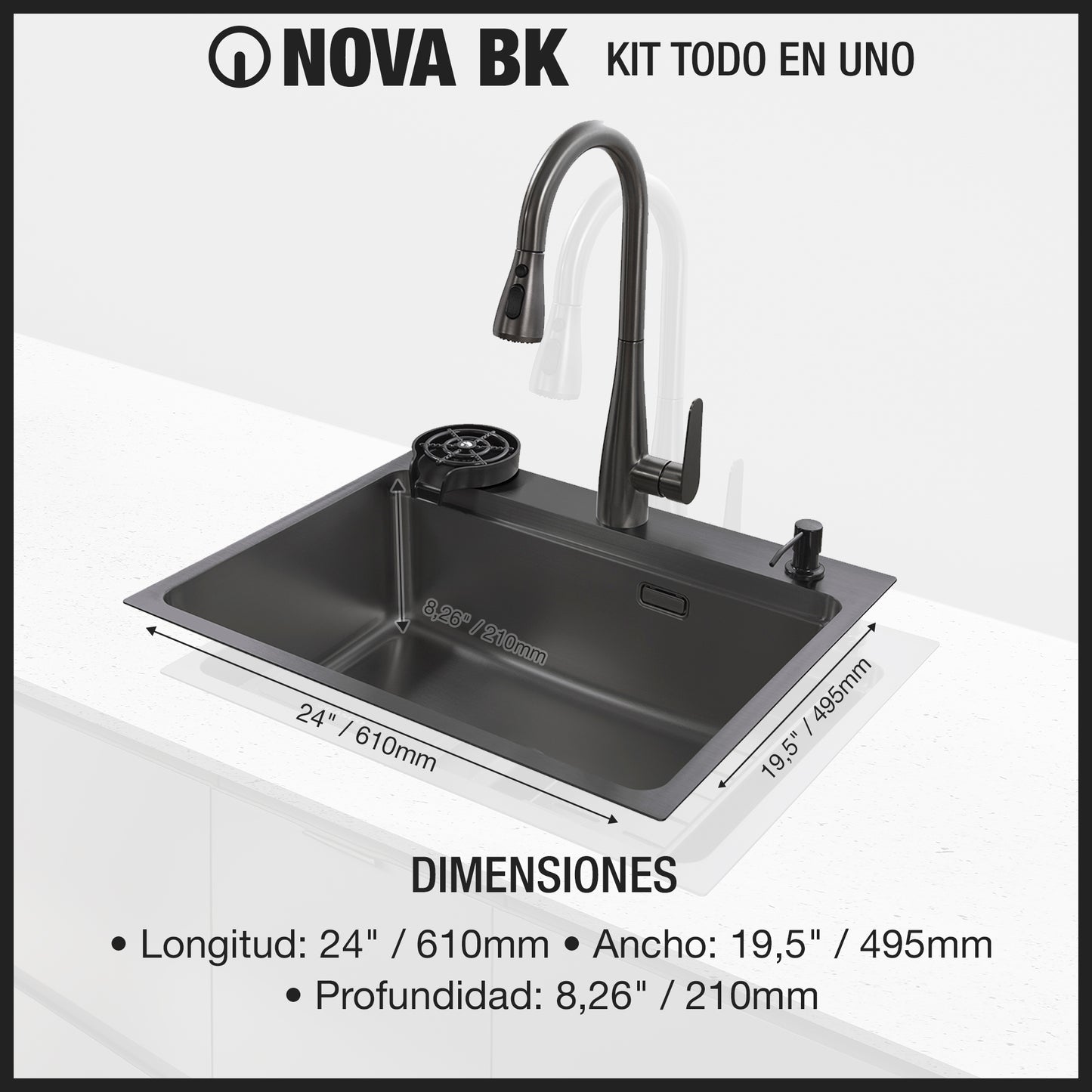 Fregadero NOVA + Grifo de Acero Inoxidable Acabado Negro