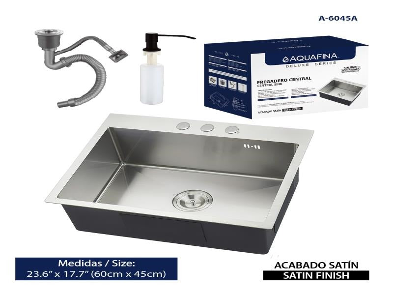 Fregador de 1 Tina en Acero Inoxidable 60CM X 45CM Acabado Gris Satinado