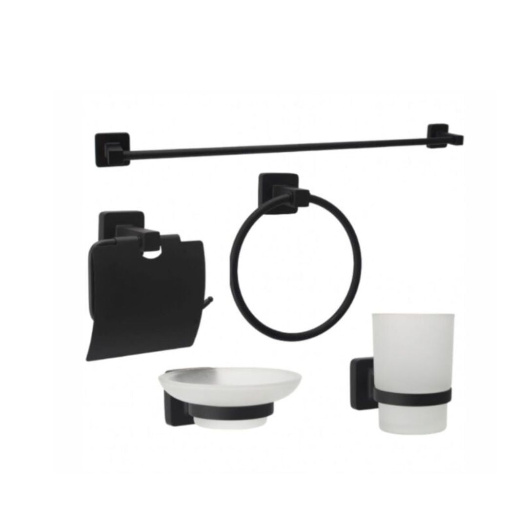 Set de Accesorios para Baño de 5 Piezas - Acero Inoxidable / Acabado Negro Mate