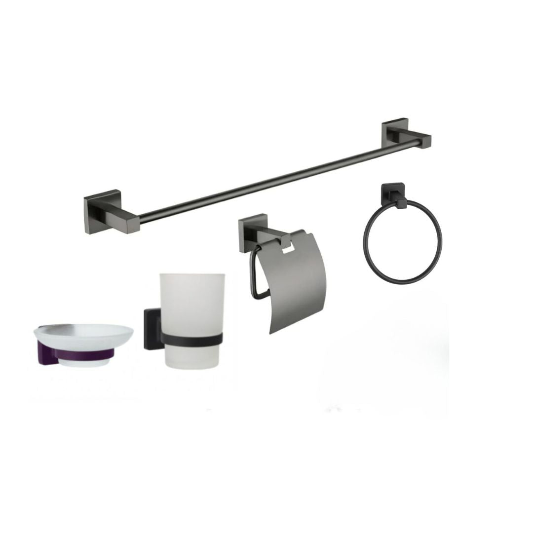 Set de Accesorios para Baño de 5 Piezas - Acero Inoxidable / Acabado Gun Metal