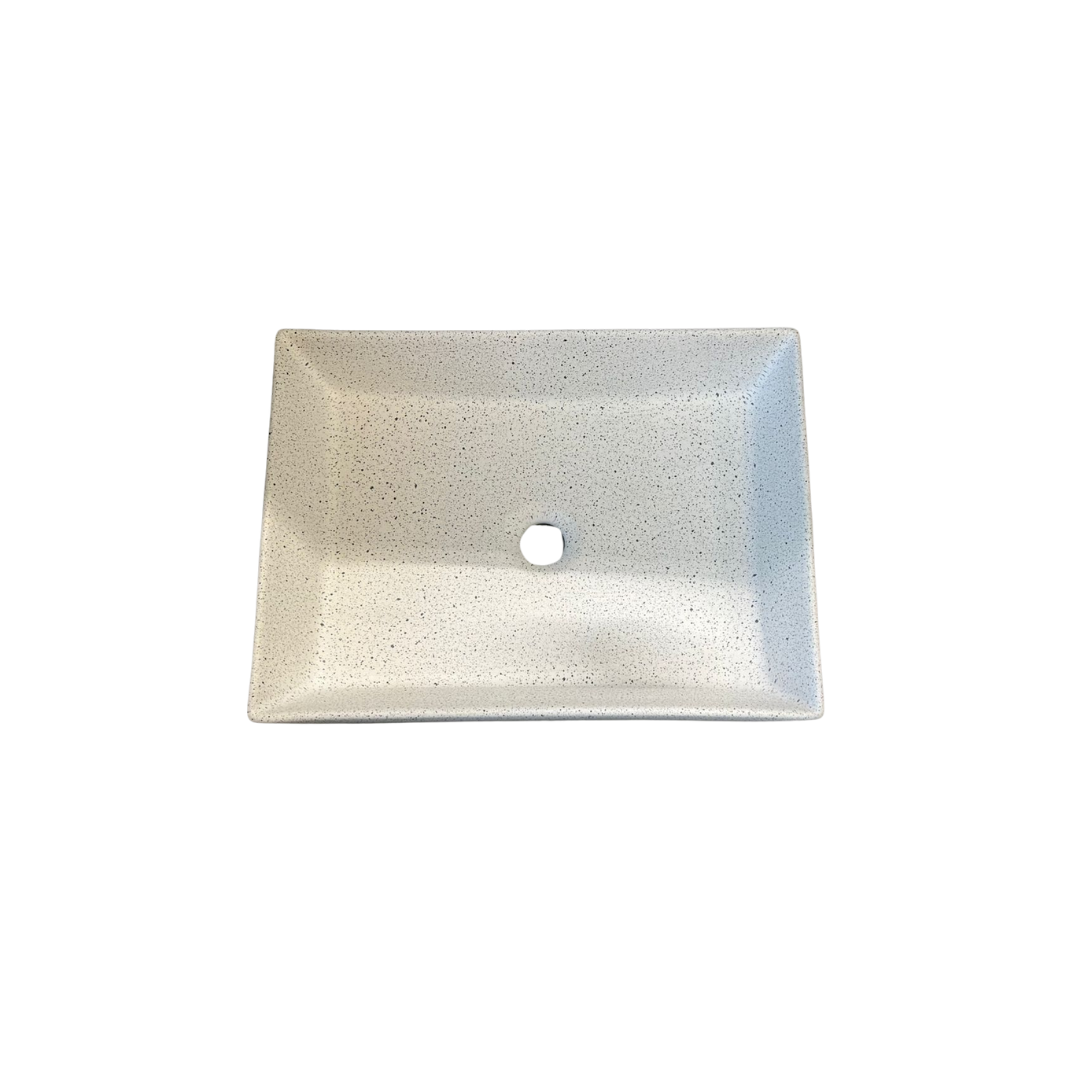 Lavamanos Tipo Bowl Cerámico Rectangular (50x37x11CM) con Acabado Blanco Efecto Granito
