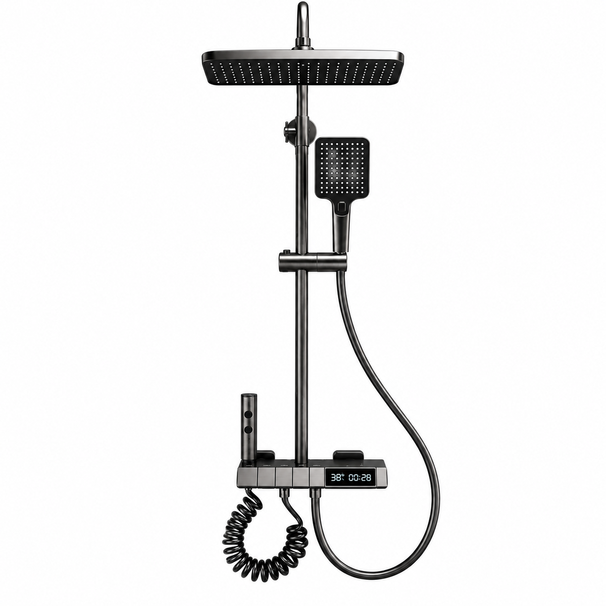 Columna de Ducha Inteligente con Pantalla Digital y Termostato Integrado en Acabado Gunmetal