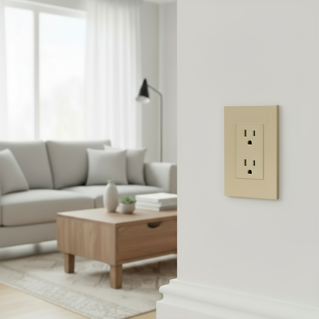 Tomacorriente Doble Polarizado y Aterrizado 110V 15AMP - Acabado Dorado/Golden