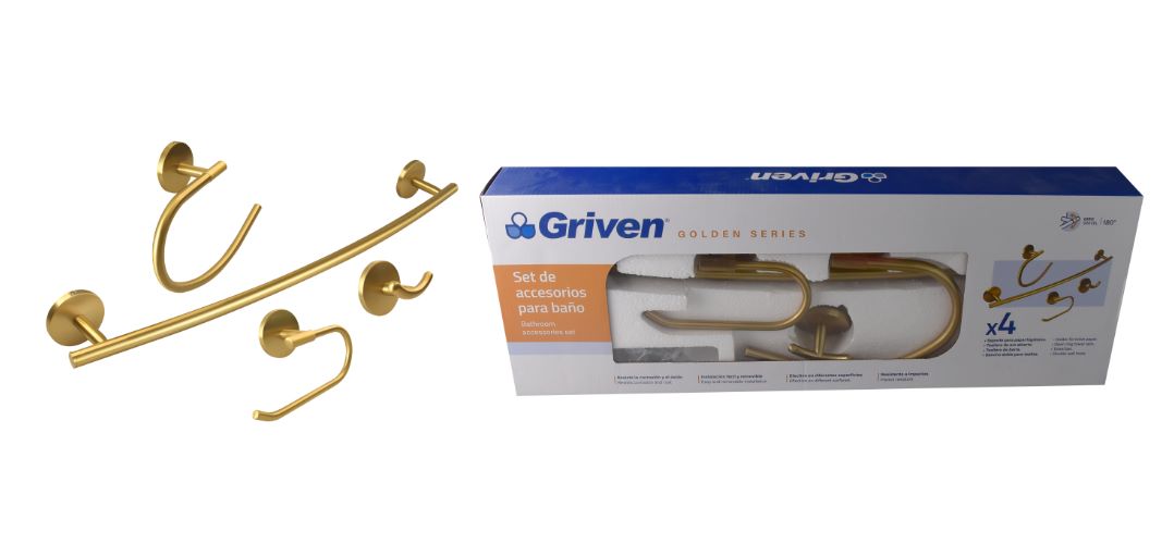 Set de Accesorios para Baño (4 Piezas) - Acero Inoxidable / Acabado Dorado