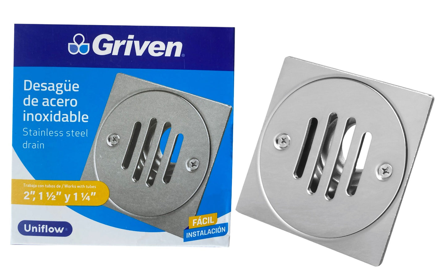 Desagüe de Baño Cuadrada 4"x4" en Acero Inoxidable con Acabado Cromado