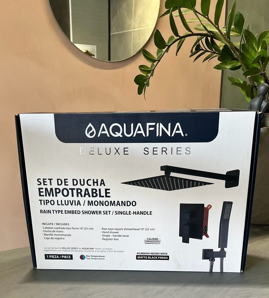 Set de Ducha Cuadrada, Monomando y Ducha de Mano en Acero Inoxidable - Acabado Negro Mate