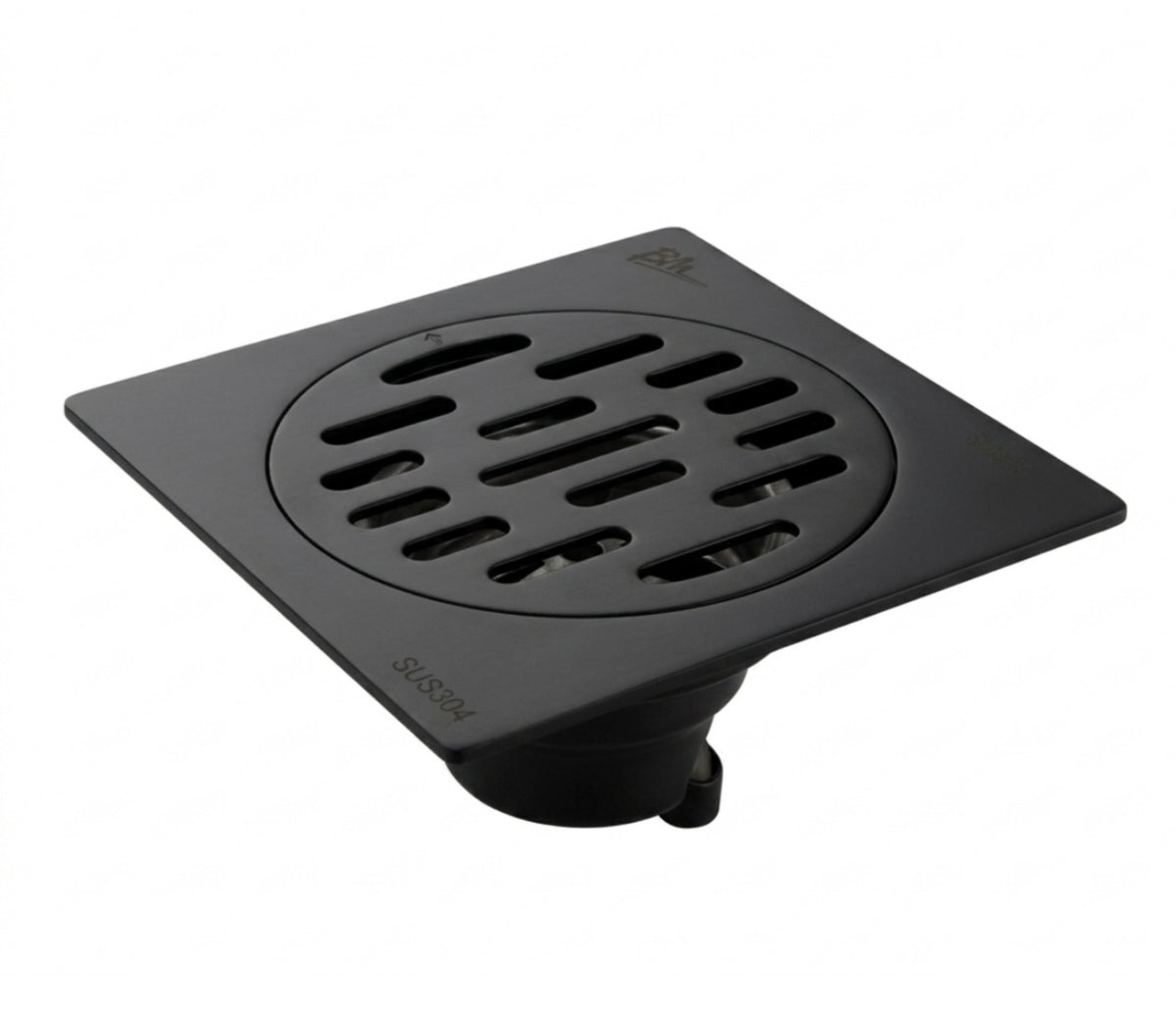 Desagüe para piso cuadrado 4" x 4" con antiolores BM en acero inoxidable negro