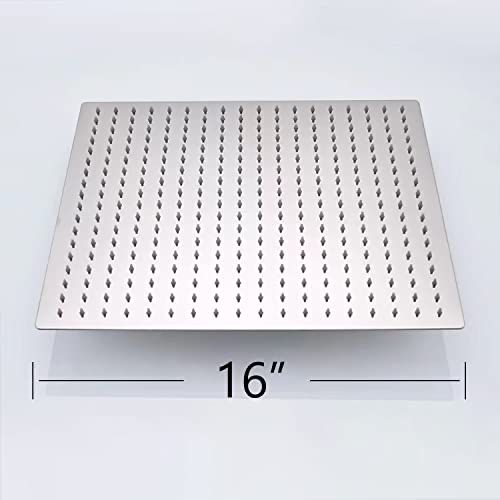 Regadera de ducha cuadrada 16" ultradelgada en acero inoxidable satinado con tubo de 50 cm