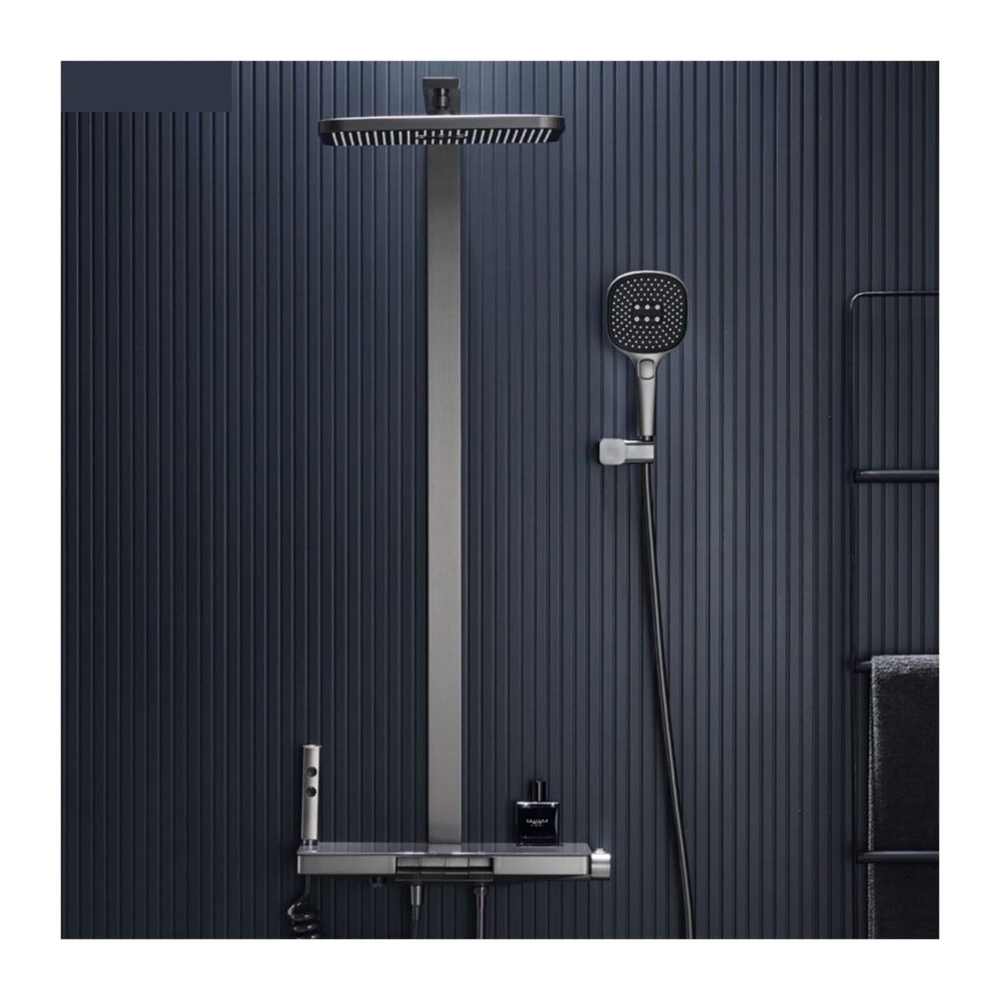 Columna de Ducha Completa con Pantalla Digital y Cabezal Rectangular de 13" x 9" y Ducha de Mano 4"x5" (Acabado Gun Metal)
