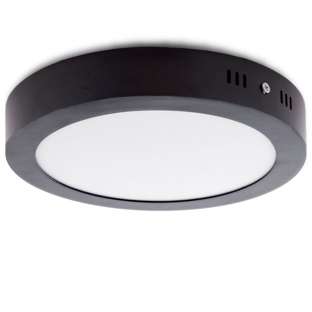 Panel LED Redondo de Sobreponer - 18W / 6,500K / Luz Blanca - Acabado Negro