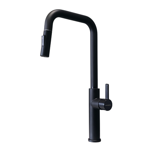 Grifo monomando para fregadero Broncita con cuello extensible en acero inoxidable negro - Doble temperatura