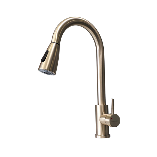 Grifo monomando para fregadero Jade con cuello extensible en acero inoxidable dorado - Doble temperatura