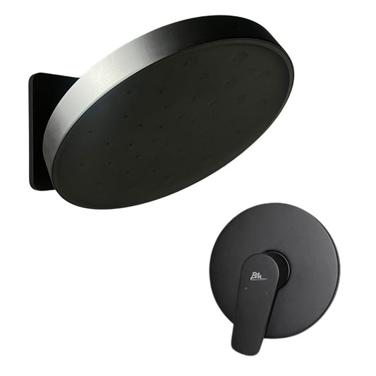 Combo Minimalista de Ducha Redonda de 12" + Monomando Mezclador Acero Inoxidable (Negro Mate)
