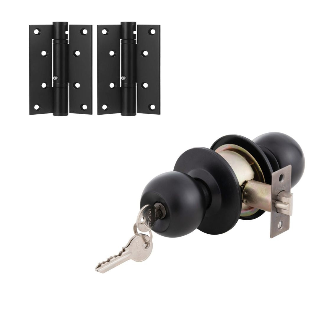 Combo de Cerradura Tipo Pomo + 2 Bisagras para Puerta con Acabado Negro Mate
