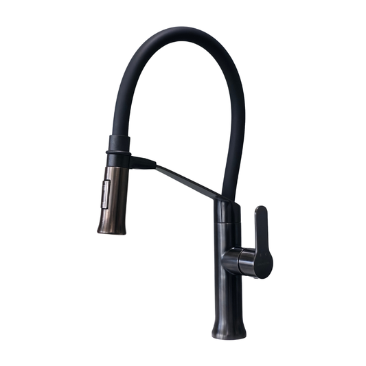 Grifo monomando para fregadero Genova con cuello flexible en acero inoxidable gunmetal y negro - Doble temperatura