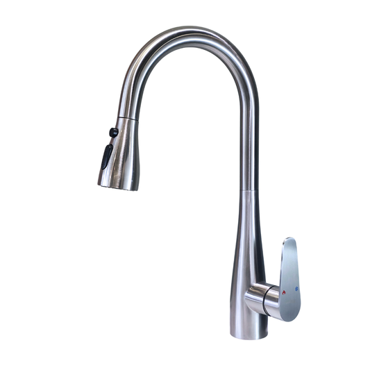 Grifo monomando para fregadero Toledo con cuello extensible en acero inoxidable satinado - Doble temperatura