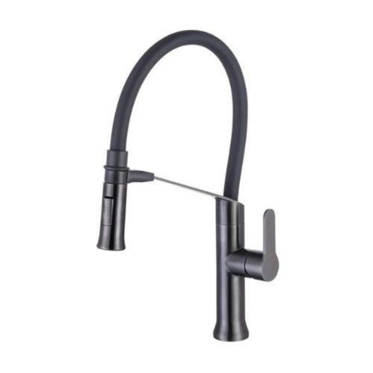 Grifo Monomando de Cocina para Fregadero Genova con Cuello Flexible y en Acero Inoxidable Gunmetal y negro (Doble Temperatura)