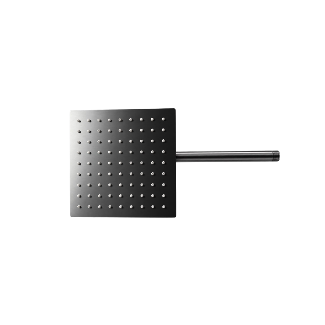 Regadera de ducha cuadrada 8″ ultradelga­da en acero inoxidable gun metal con tubo de 30 cm