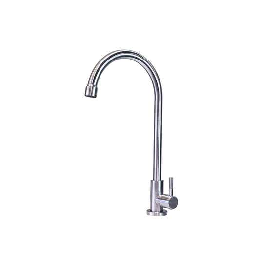 Grifo individual para fregadero Cross con cuello cisne en acero inoxidable satinado - Una temperatura
