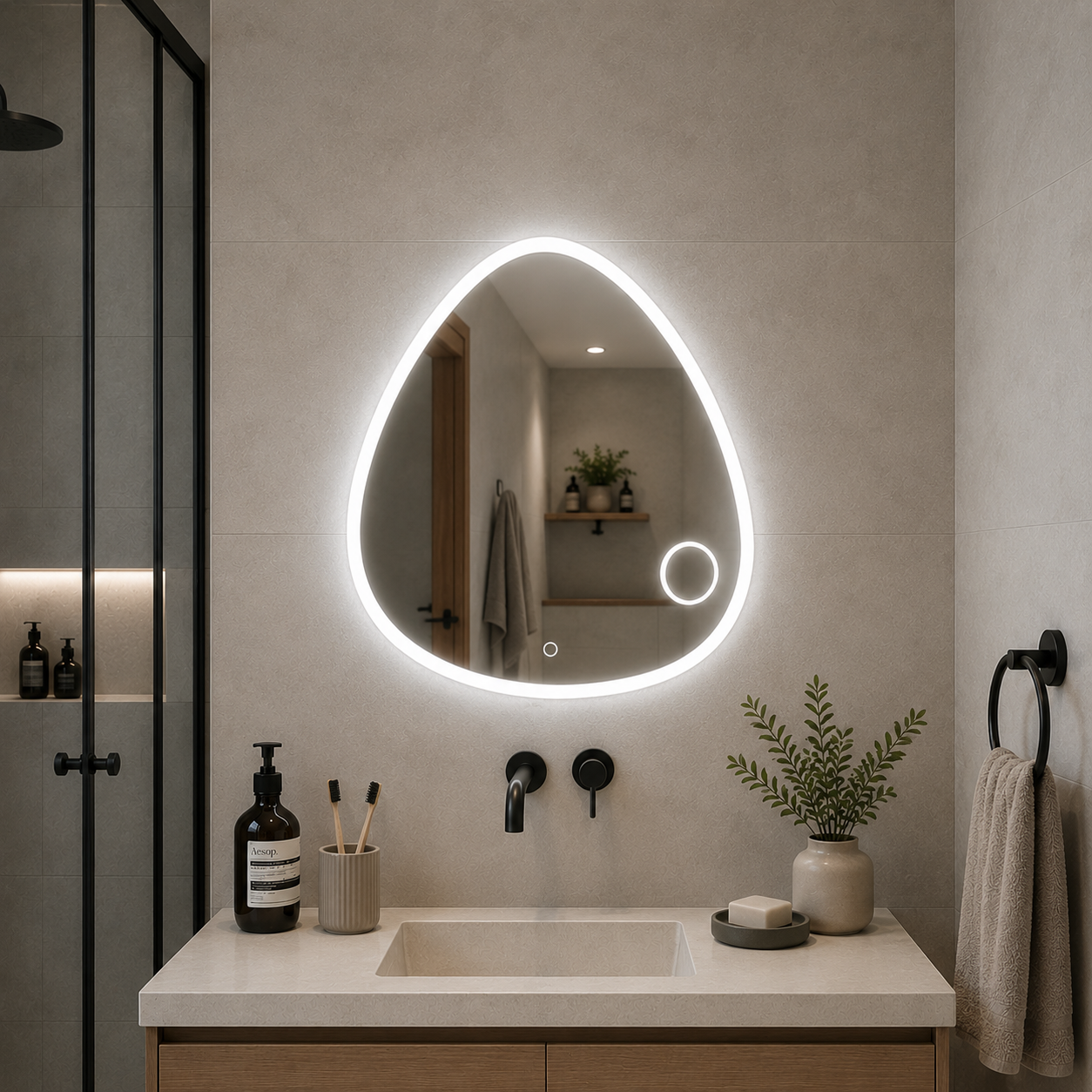 Espejo con luz LED - Forma irregular 58.5 x 58.5 cm - Luz blanca de 6,000K