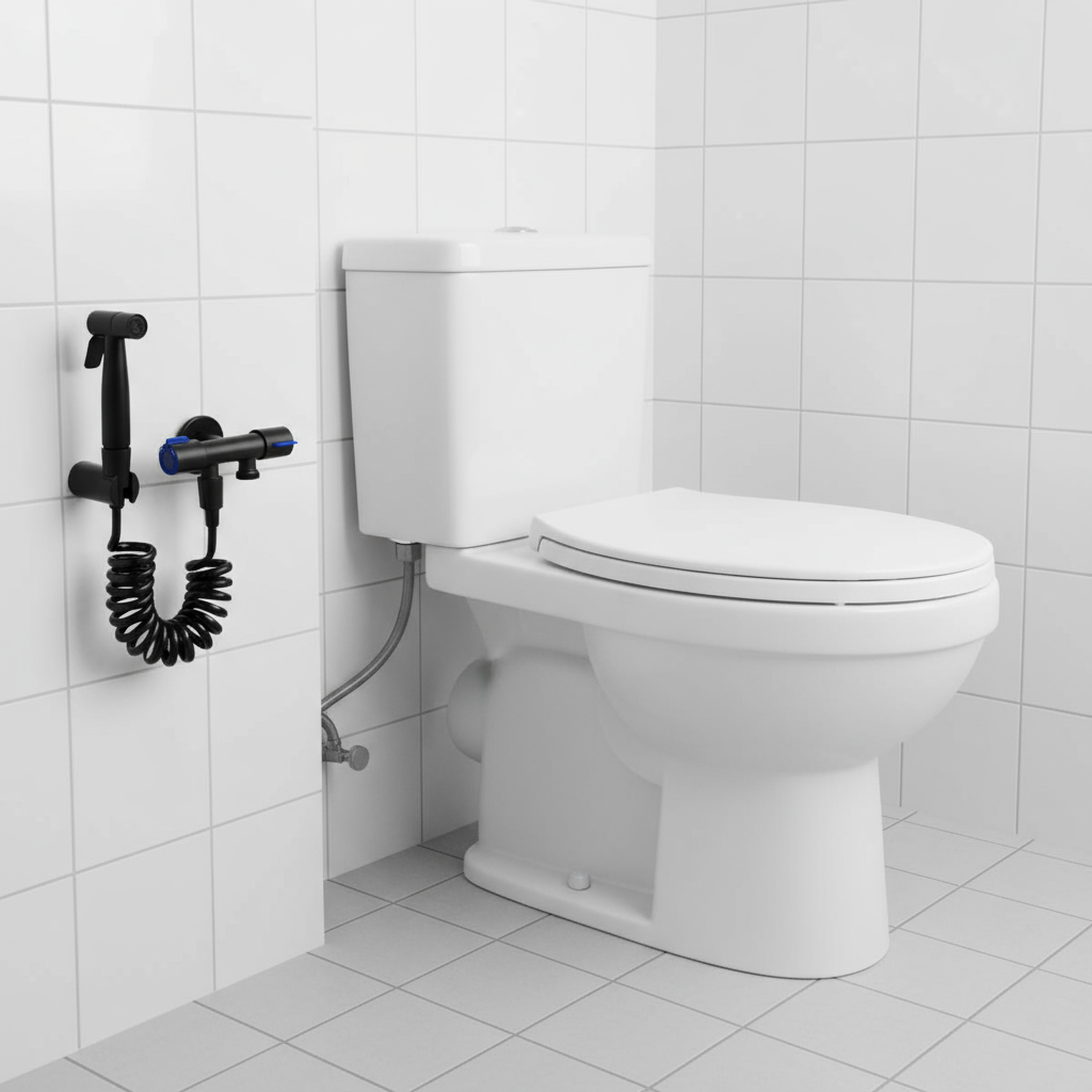 Juego de Ducha Higienica Tipo Bidet Aquafina con acabado Negro - ABS y Acero Inoxidable