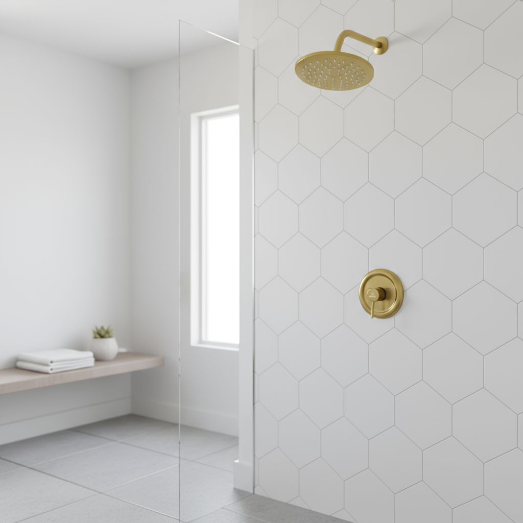 Set de Ducha con Llave de Monomando en Acero Inoxidable con Acabado Dorado