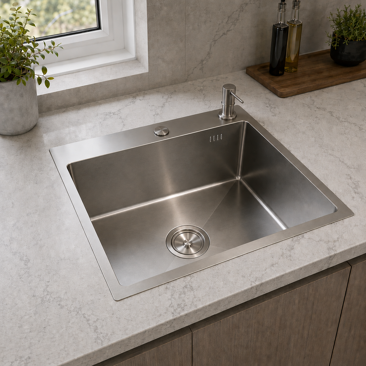 Fregadero en Acero Inoxidable Satinado – 50 × 50 cm