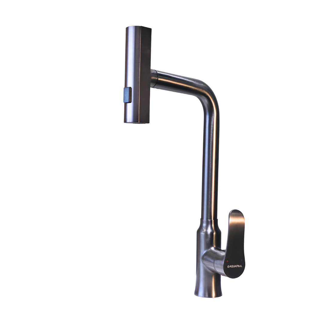 Grifo monomando para fregadero Ópalo con cuello extensible en acero inoxidable gunmetal - Doble temperatura