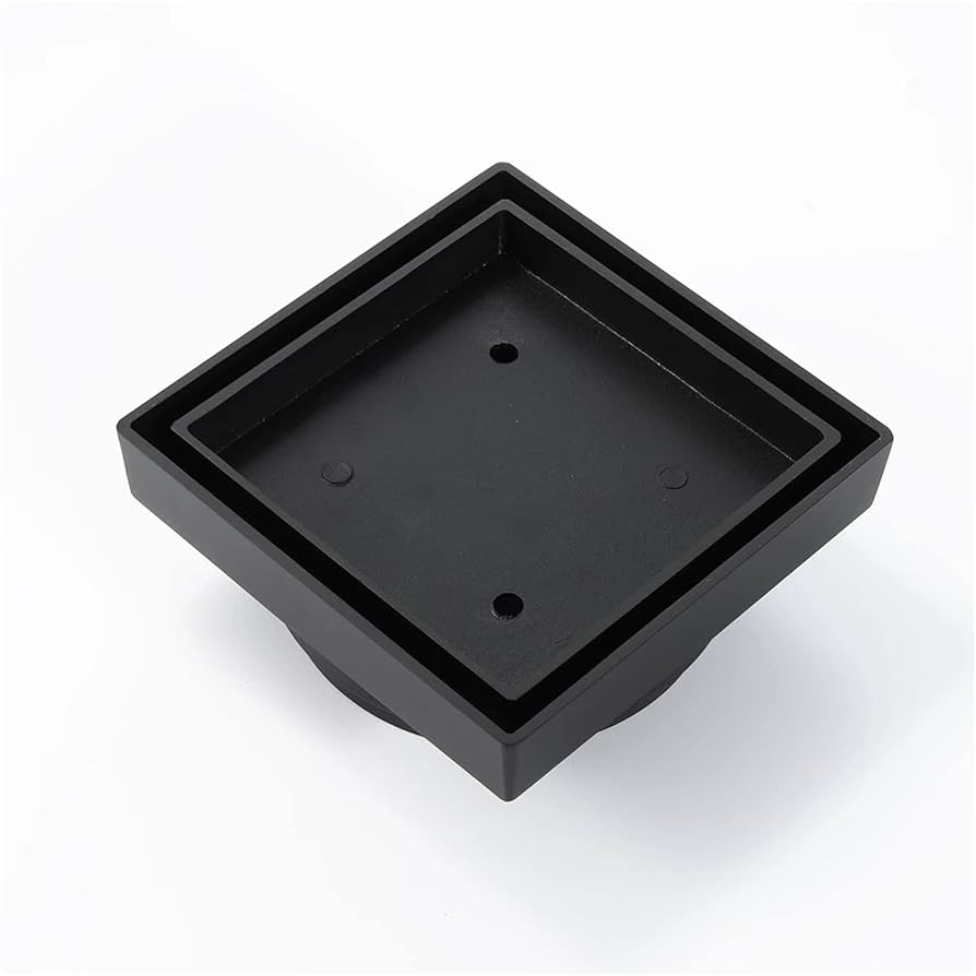 Desagüe para piso cuadrado 10 x 10 cm con doble función para inserción de baldosa en acero inoxidable negro