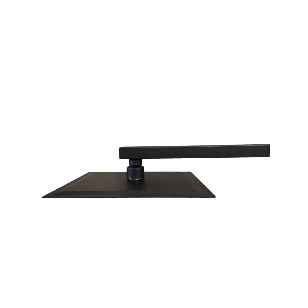 Regadera de ducha cuadrada de 8” en acero inoxidable negro mate con brazo de 30 cm