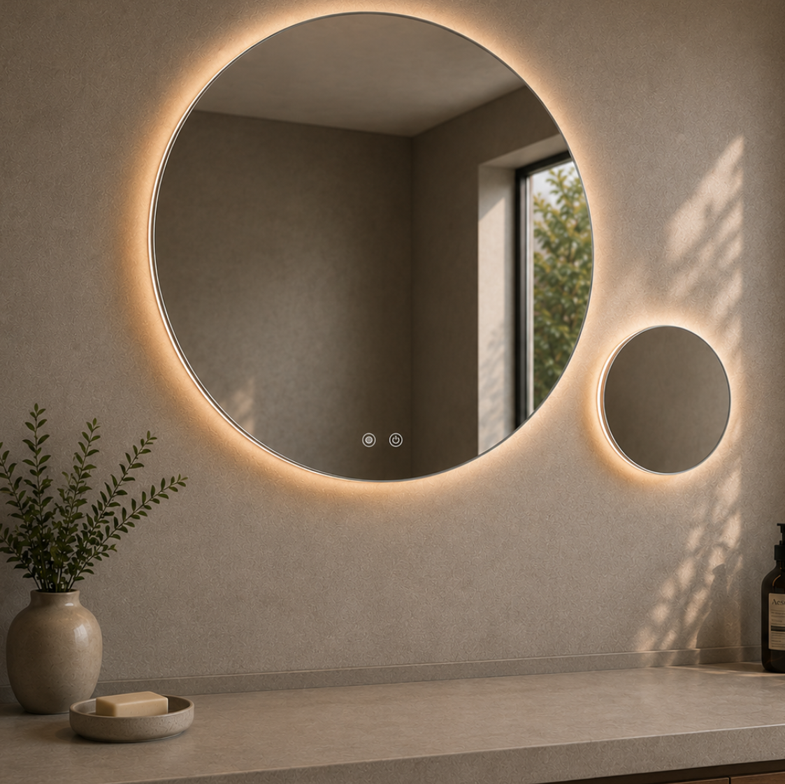 Set de 2 espejos con luz LED - Circular 80 cm y 40 cm - 3 tonos de luz y antiempañante
