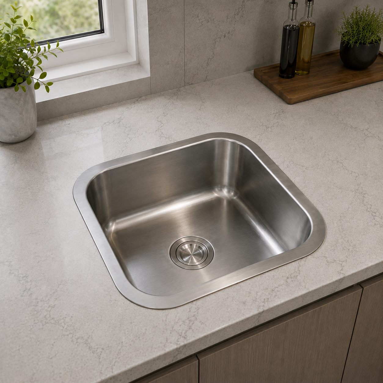 Fregadero en acero inoxidable satinado – 45.7 × 40.6 cm