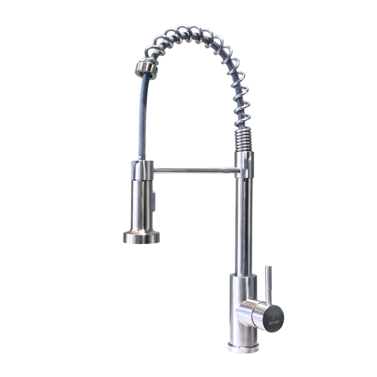 Grifo monomando para fregadero Iris con cuello extensible en acero inoxidable satinado - Doble temperatura
