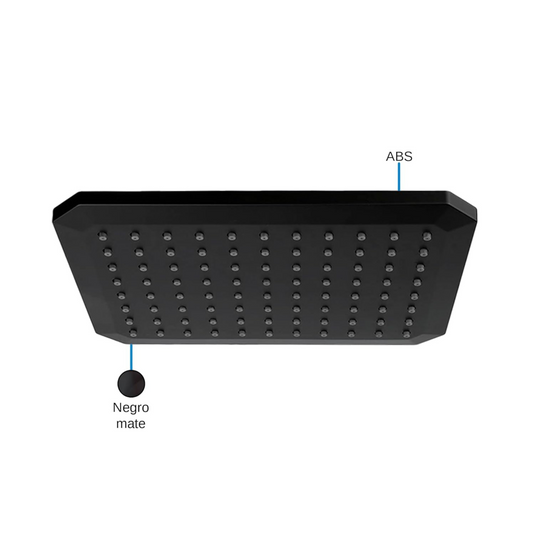 Ducha Rectangular de 10"x8" con tubo de 40CM en Acero Inoxidable y ABS (Negro Mate)