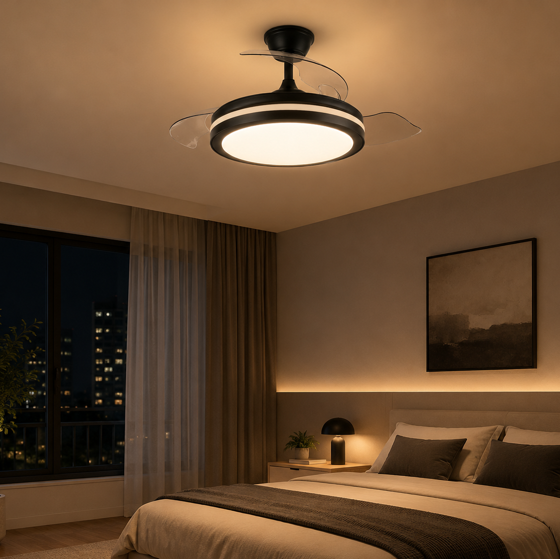 Ventilador de Techo LED con Aspas Retractiles - Negro