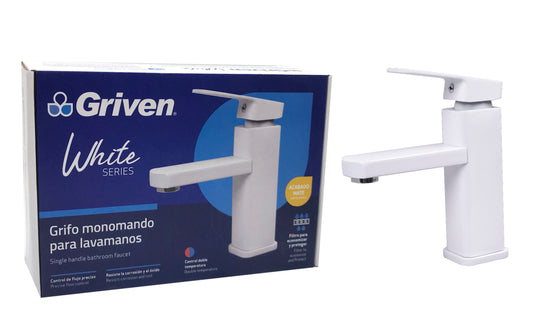 Grifo Monomando en Acero Inoxidable de Doble Temperatura con Altura de 7" para Baño - Acabado Blanco