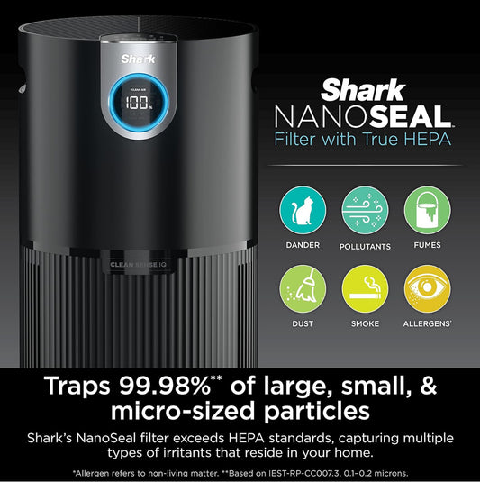 Shark Purificador de aire para el hogar, la oficina y el dormitorio, tecnología Clean Sense, filtro de aire HEPA, 1200 pies cuadrados, captura el 99.98% de las partículas, caspa de mascotas,