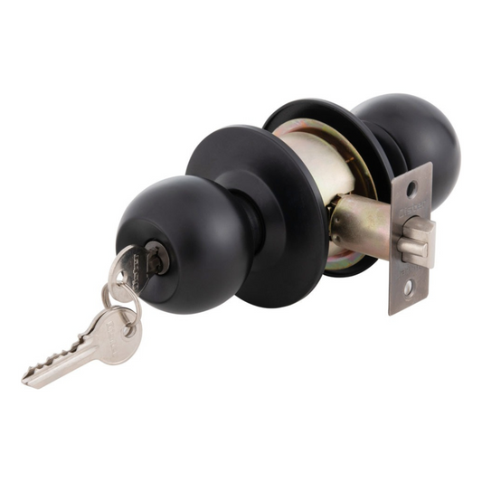 Cerradura de Entrada Redonda con Acabado Negro Mate - 3 Llaves