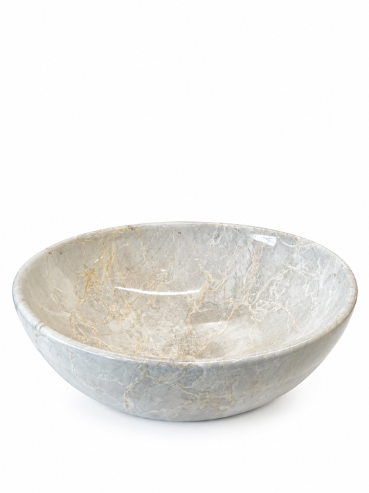 Lavamanos tipo Bowl Cerámico Efecto Mármol Gris con Vetas Doradas – 41 × 33.5 × 13.5 cm