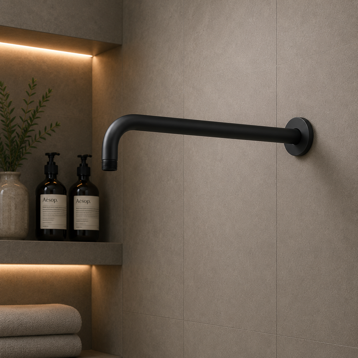 Brazo de Ducha de 40CM en Acero Inoxidable con acabado Negro Mate