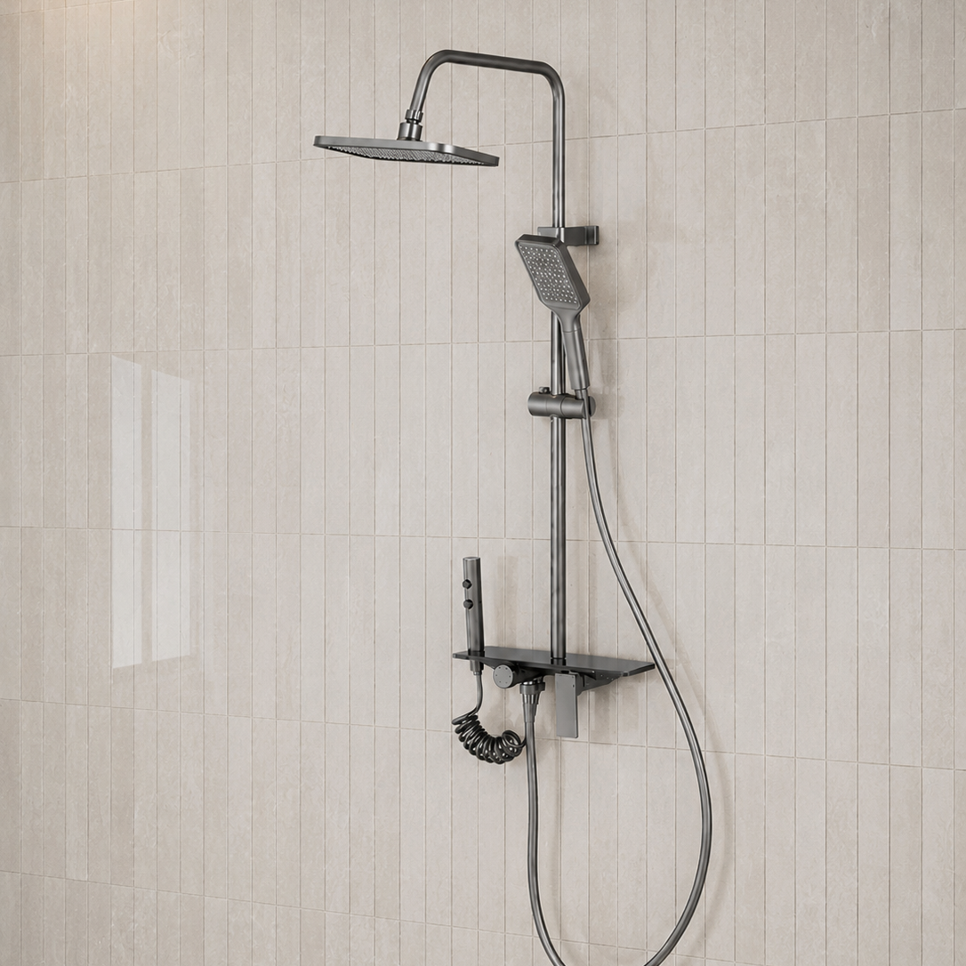 Columna de ducha con 4 funciones en acabado gunmetal