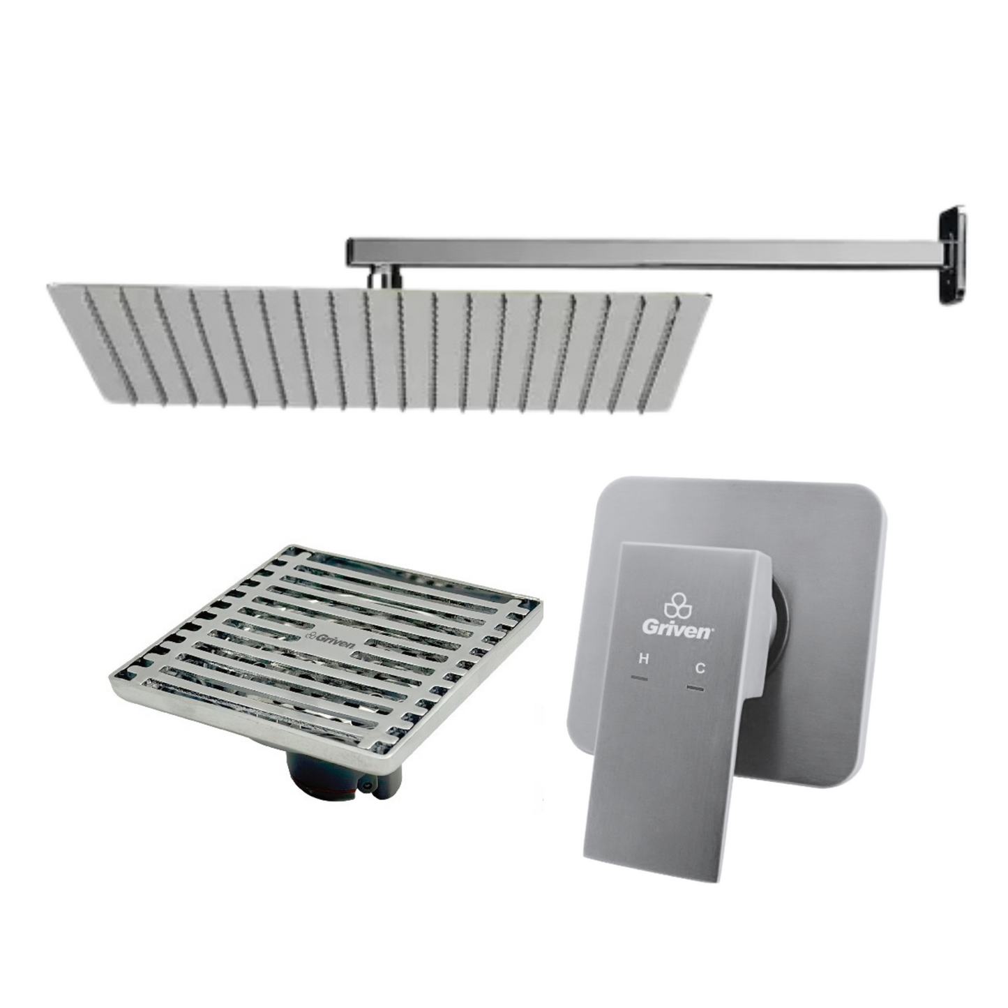 Combo Regadera para Ducha Cuadrada de 12" Ultra Delgada en Acero Inoxidable con acabado Satinado
