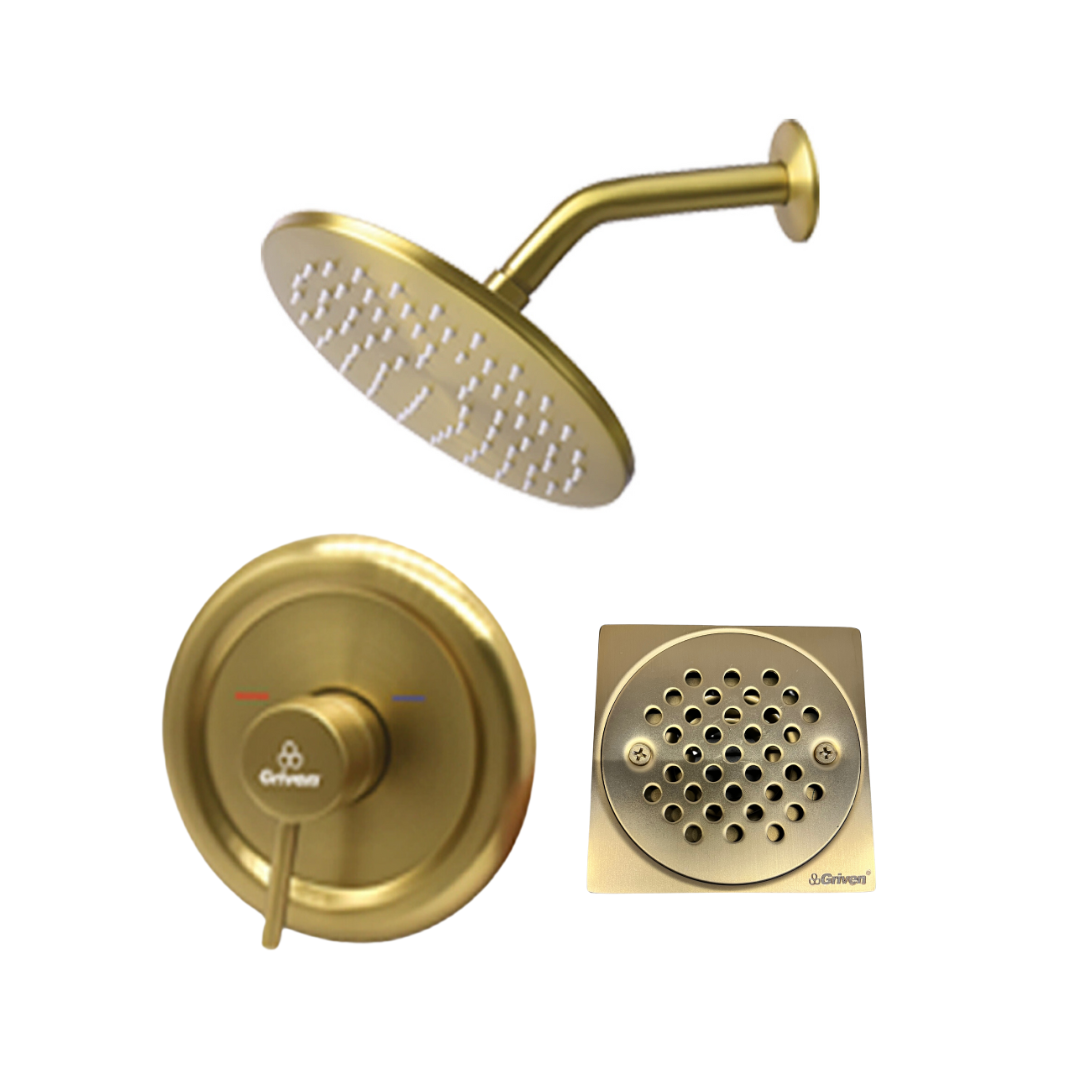 Combo de Ducha con Llave de Monomando en Acero Inoxidable con Acabado Dorado