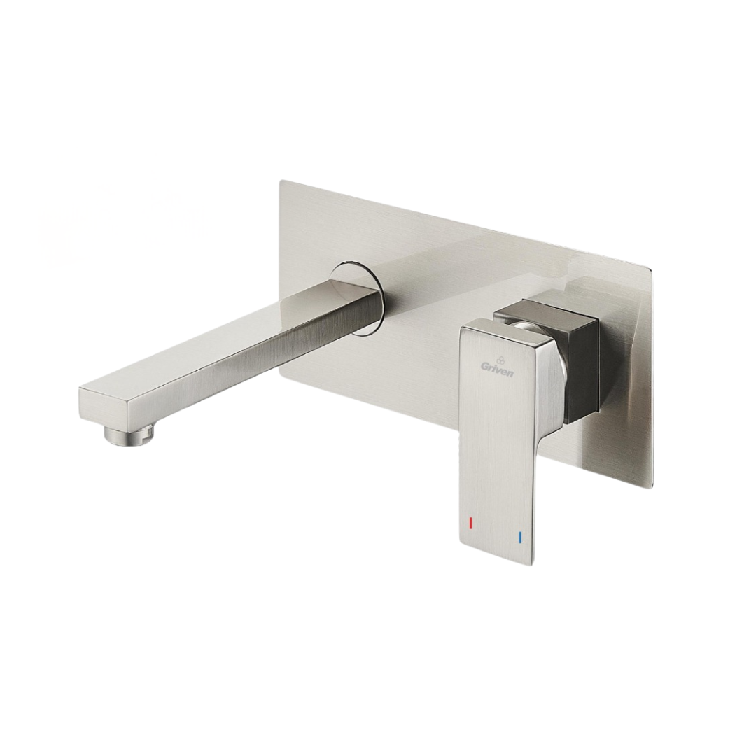 Grifo monomando de pared para lavamanos Griven en acero inoxidable satinado - Doble temperatura