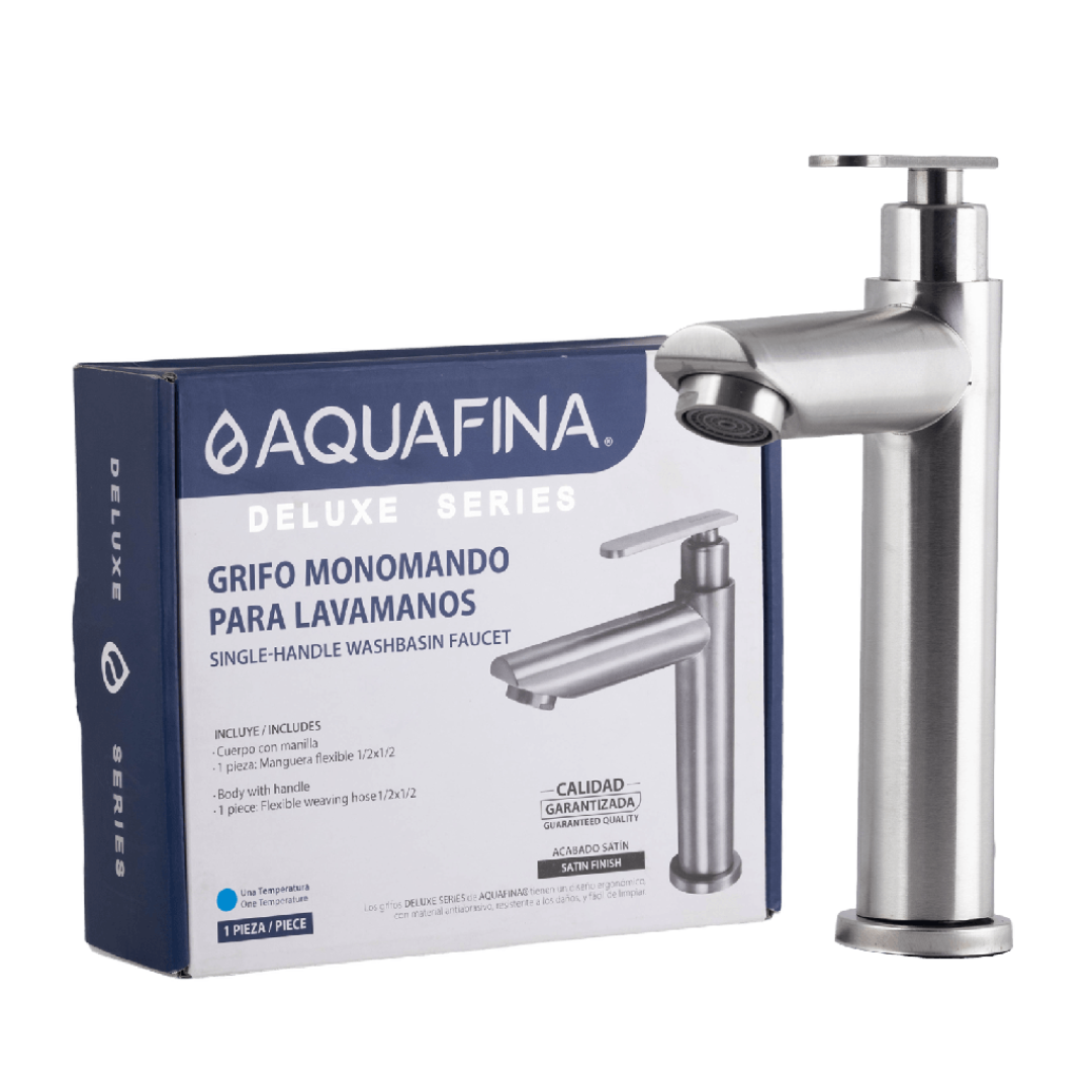 Grifo individual bajo para lavamanos Amatista en acero inoxidable satinado - Una temperatura