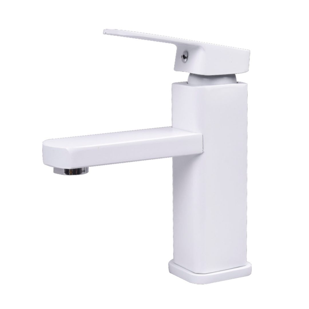 Grifo monomando bajo para lavamanos Griven en acero inoxidable blanco - Doble temperatura