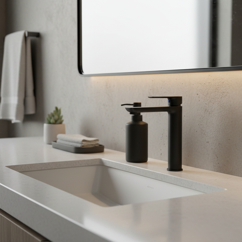 Grifo monomando alto para lavamanos Black en latón negro – Doble temperatura